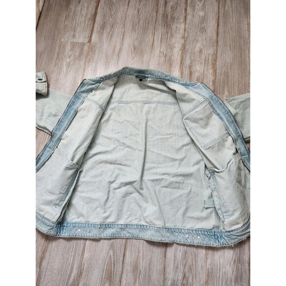 LRG Mens Earth Lessons Rainbow Patch Denim Jacket Light Wash Blue Button Up XL - Picture 7 of 13